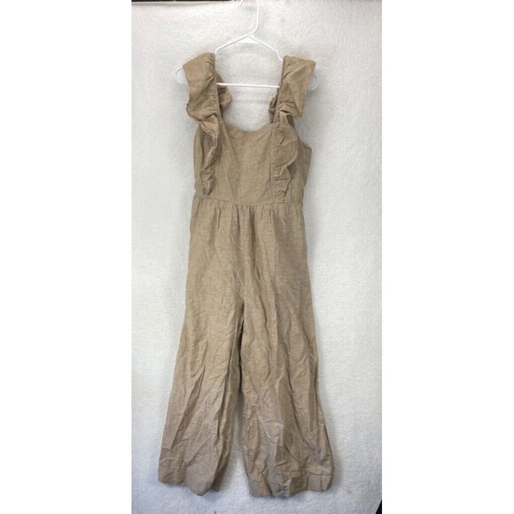 Madewell Linen Blend Ruffle Tie Back Jumpsuit Women’s 10 Seed Khaki NWT - Picture 2 of 11